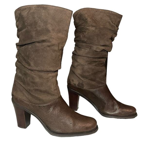 Markon Danielle Riding Boots Brown Leather Ruched Heel Pull On Women Size 8 M - Picture 2 of 8